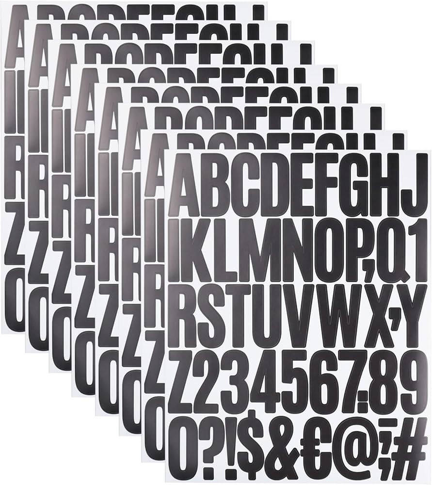 8 Sheets Letter Number Stickers, 2 Inch Vinyl Alphabet Stickers, Self-Adhesive Punctuation Letter... | Amazon (US)