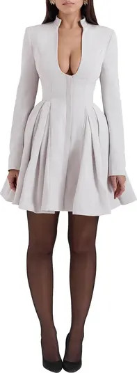 Heiress Plunge Neck Long Sleeve Fit & Flare Dress | Nordstrom