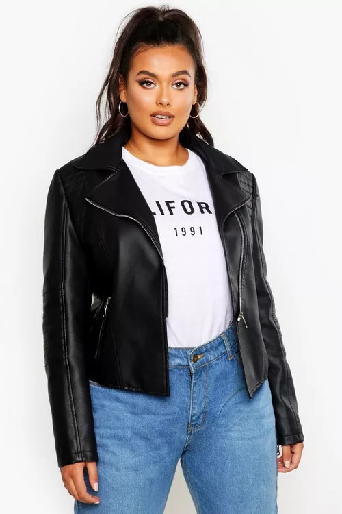 Plus Faux Leather Quilted Moto Jacket | Boohoo.com (US & CA)