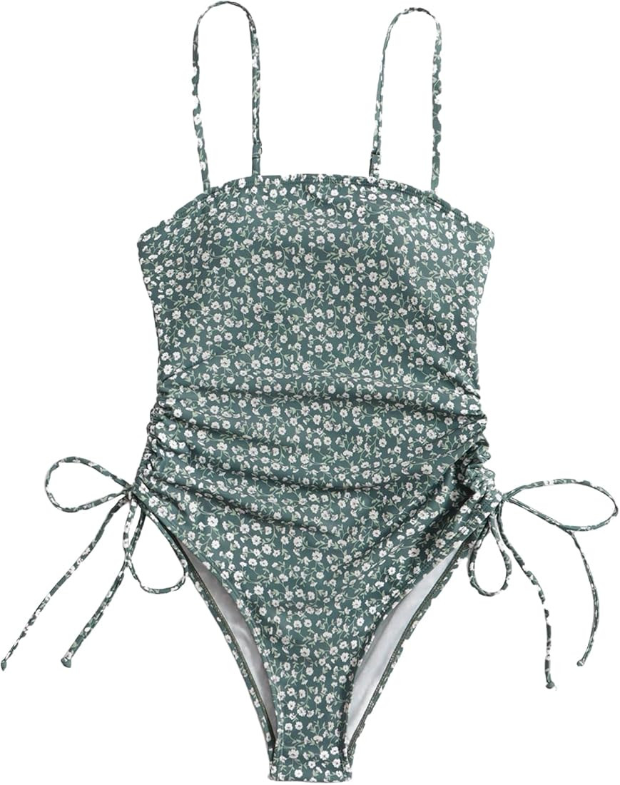 Floerns Women's Floral Print Monokini Swimwear Drawstring One Piece Swimsuit | Amazon (US)