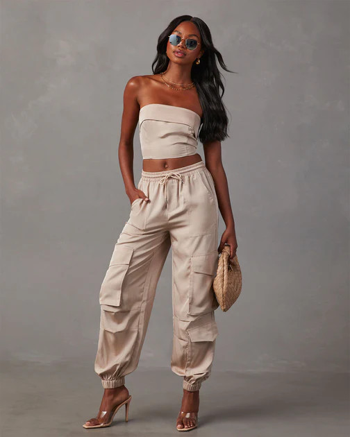 Adrina Drawstring Cargo Pants - Khaki | VICI