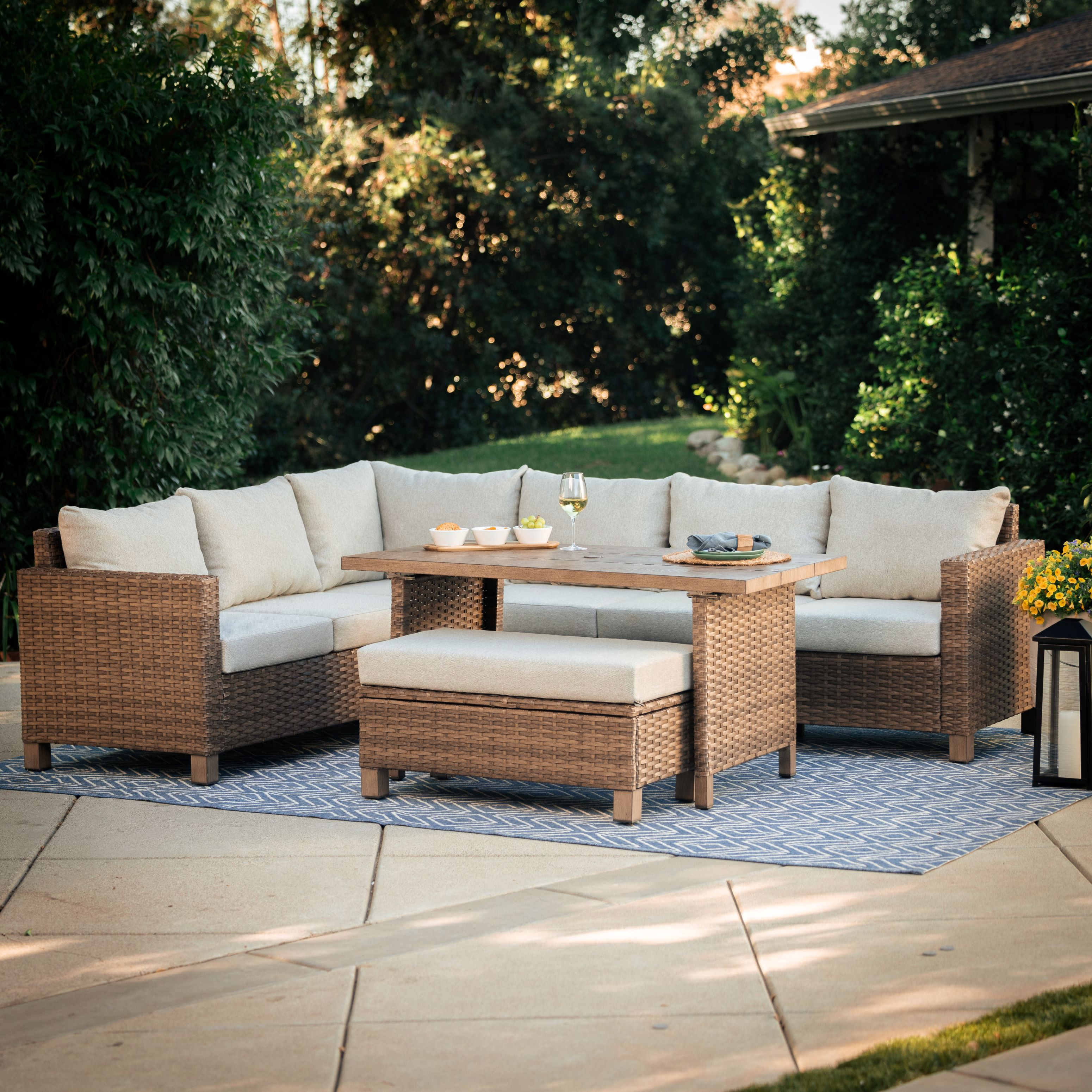 Better Homes & Gardens Brookbury 4 Piece Wicker Outdoor Patio Sectional Dining Set | Walmart (US)