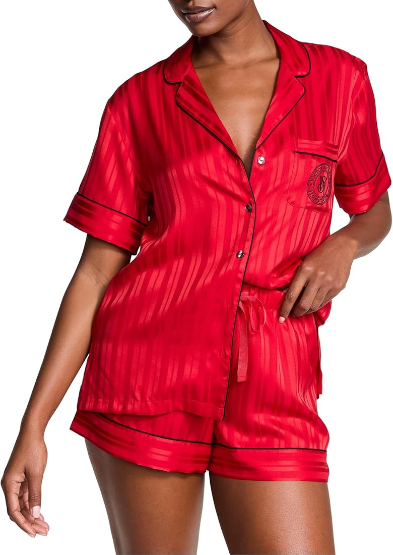 Victoria's Secret Satin Pajama Set, Short Sleeve Button Down & Shorts Set, Sleepwear for Women | Amazon (US)