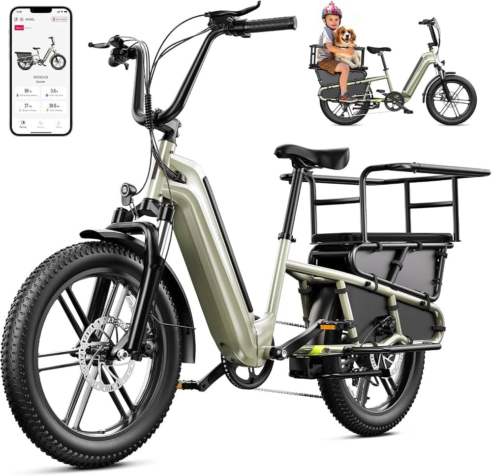 SISIGAD Family Electric Bike with Child Seat - Peak 1500W Motor, 20" Fat Tire Cargo Ebike, 48V 15... | Amazon (US)