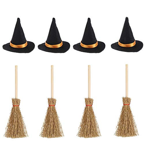 TUDACVTE Mini Witch Hats and Brooms - Halloween Decorations for Party Favors, Birthday, Wedding, DIY Crafts Accessories - Set of 12 (6 Black Witch Hats + 6 Broom Sticks) | Amazon (US)