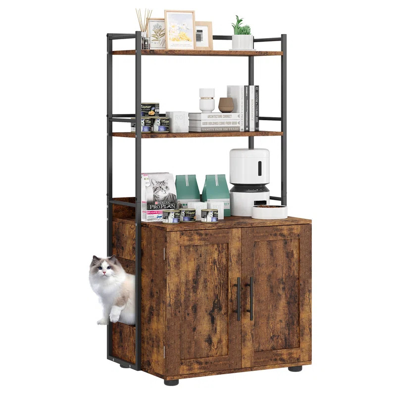 2-In-1 Hidden Cat Washroom Furniture, With 3 Shelves And Door | Wayfair North America