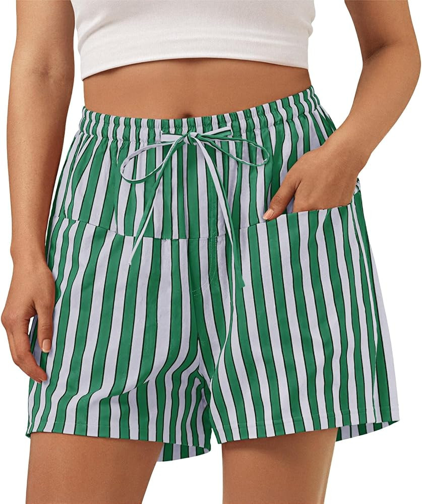 Aoysky Womens Striped Lounge Shorts High Waisted Drawstring Casual Summer Shorts Color Block Beac... | Amazon (US)