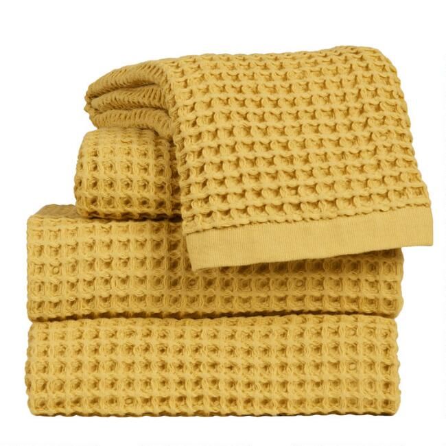 Mustard Waffle Weave Cotton Towels | World Market
