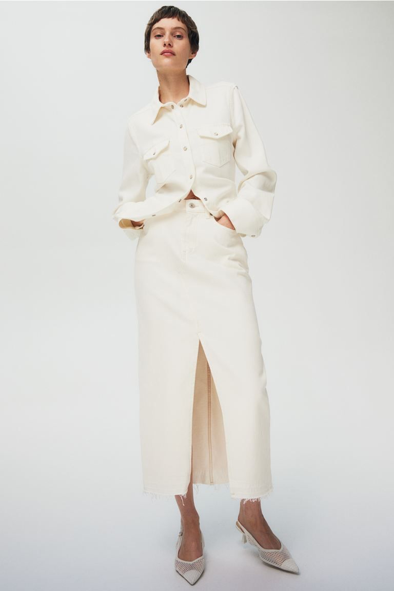 Denim skirt - Cream - Ladies | H&M GB | H&M (UK, MY, IN, SG, PH, TW, HK)