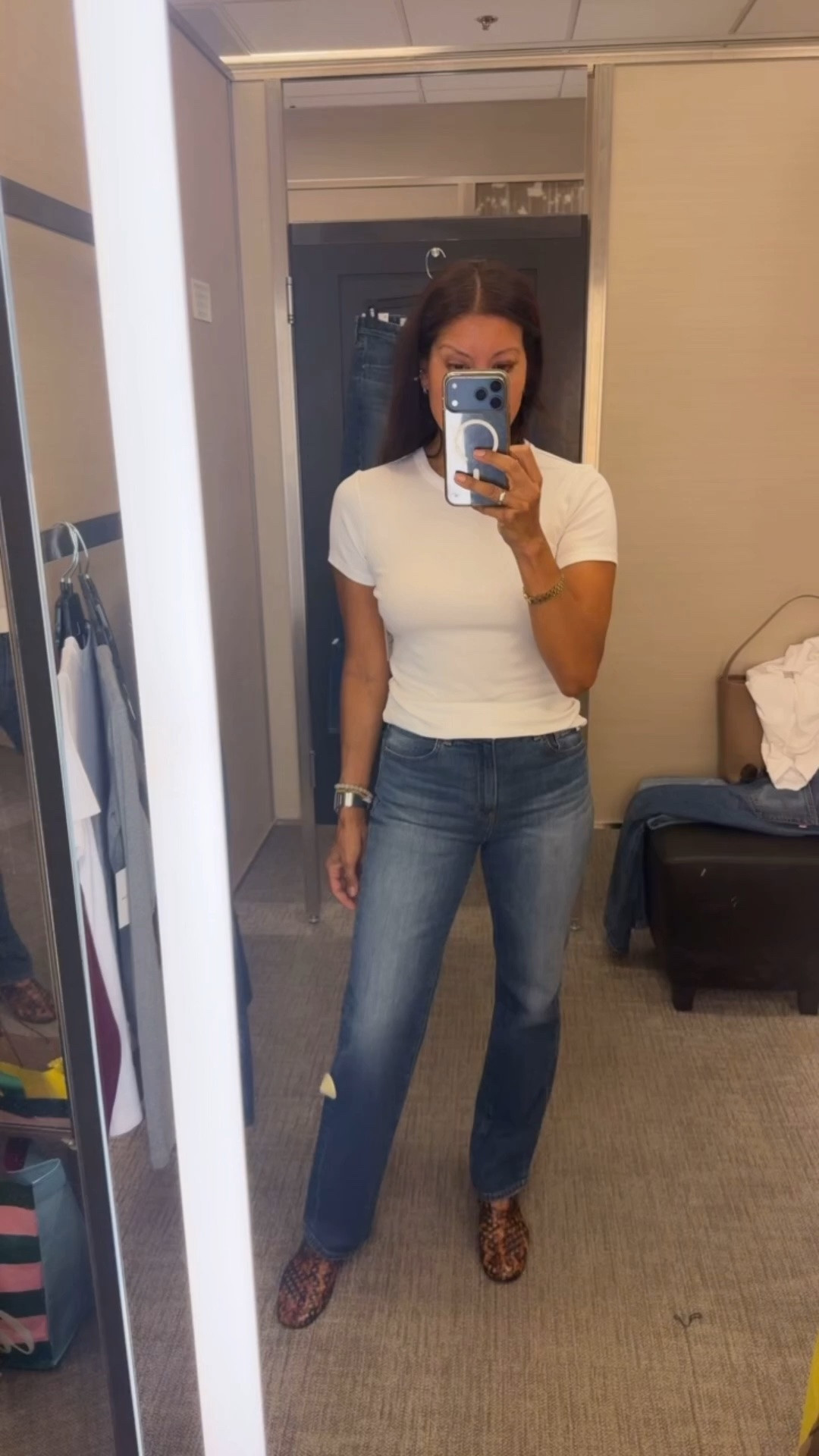 A good classic straight cut- mid rise. @nordstrom 
Wearing 25 jeans 
Ribbed tee xs

#LTKPetite #LTKSeasonal #LTKOver40