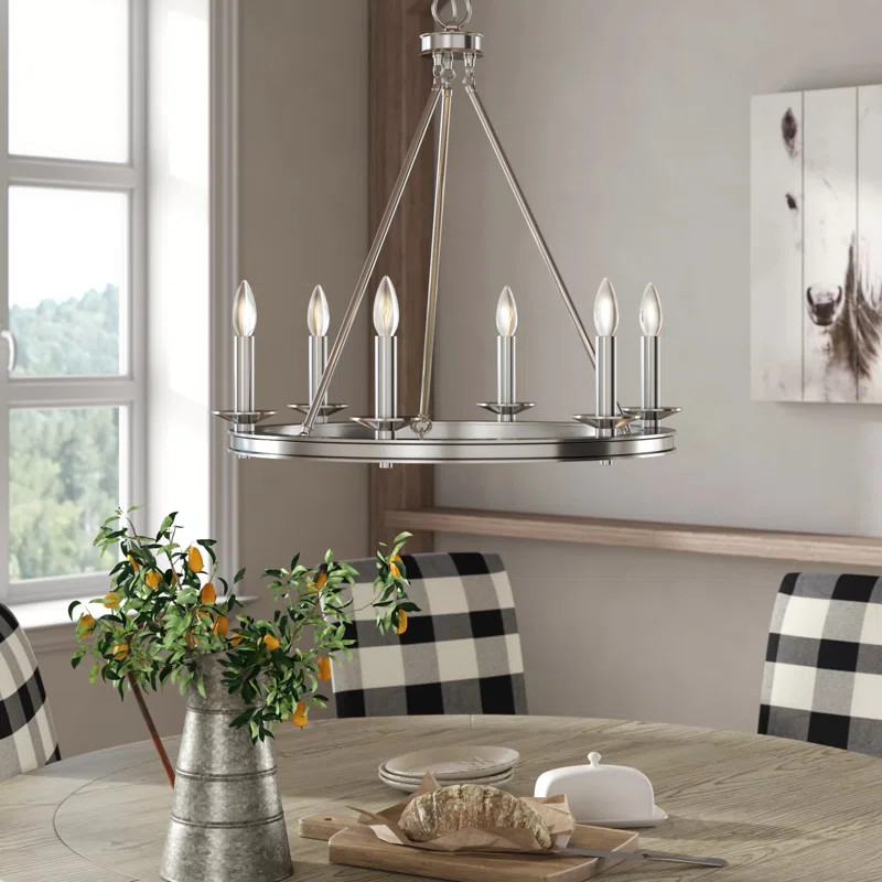 Poynor 6 - Light Candle Style Wagon Wheel Chandelier | Wayfair North America