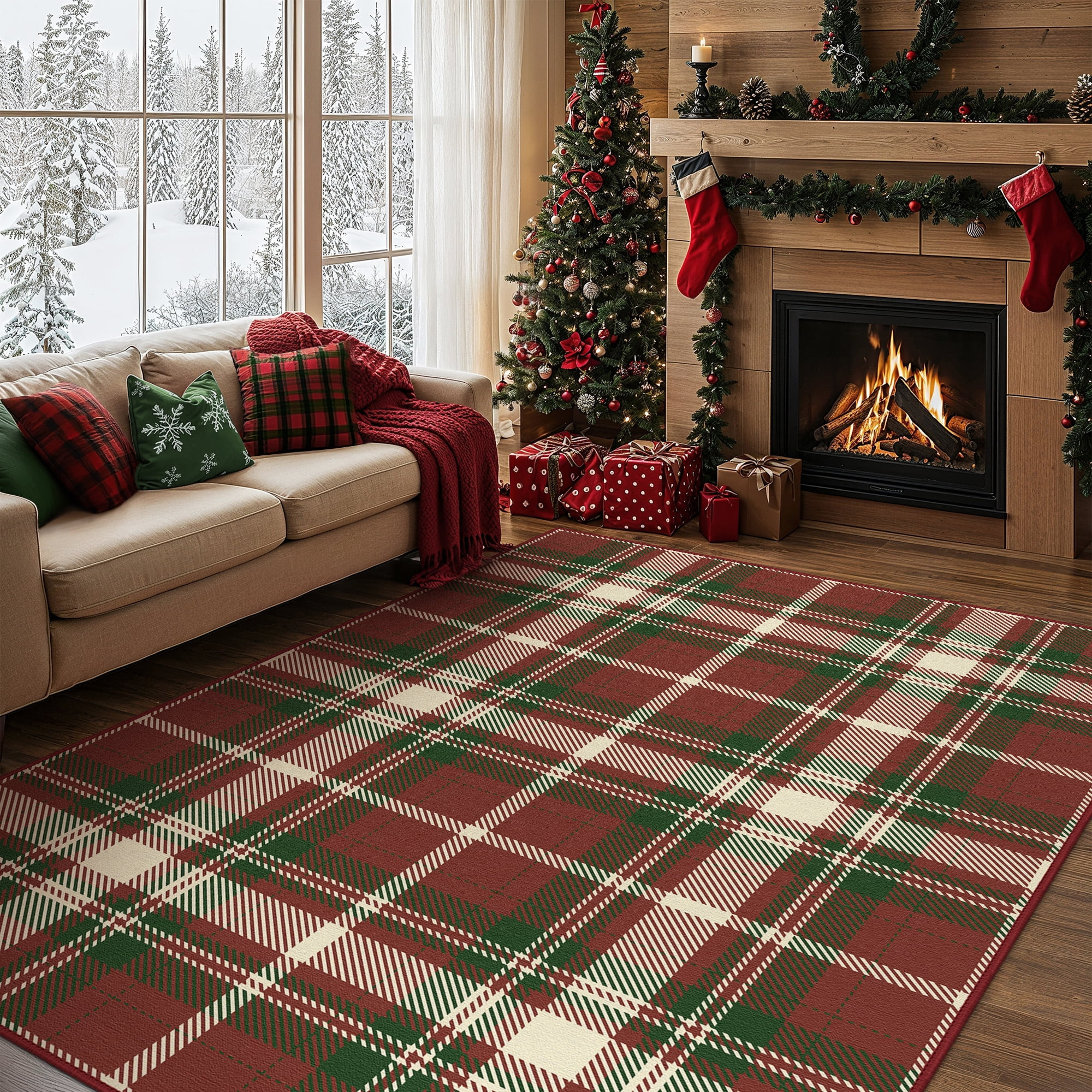 KUETH Large Indoor Christmas Area Rug 5×7, Machine Washable Rug, Christmas Rugs for Living Room... | Walmart (US)