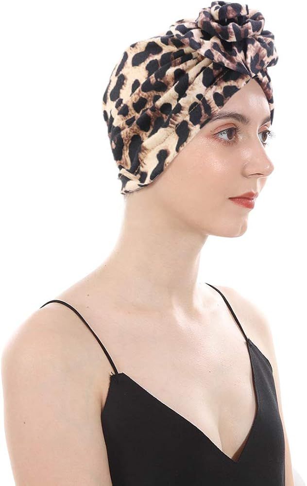 DuoZan New Women\u2019s Cotton Flower Elastic Turban Beanie Pre-Tied Bonnet Chemo Cap Hair Loss H... | Amazon (US)