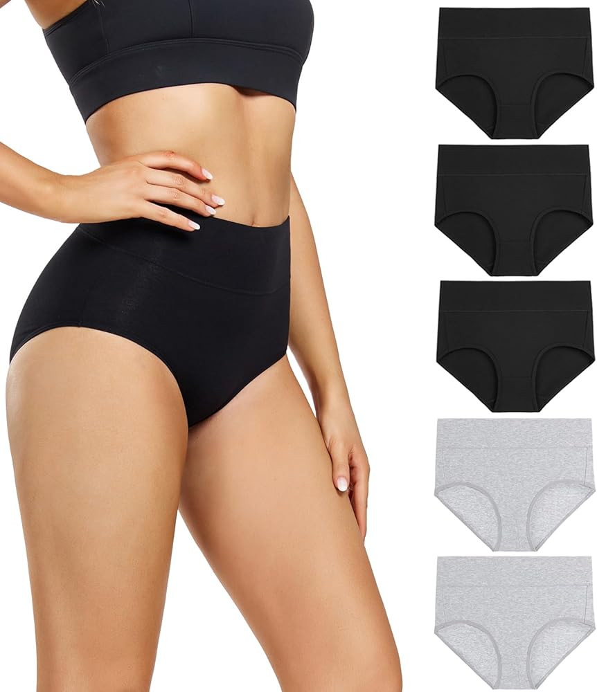 wirarpa Women's Underwear High Waisted Ladies Cotton Panties Soft Full Coverage Briefs 5 Pack (Re... | Amazon (US)