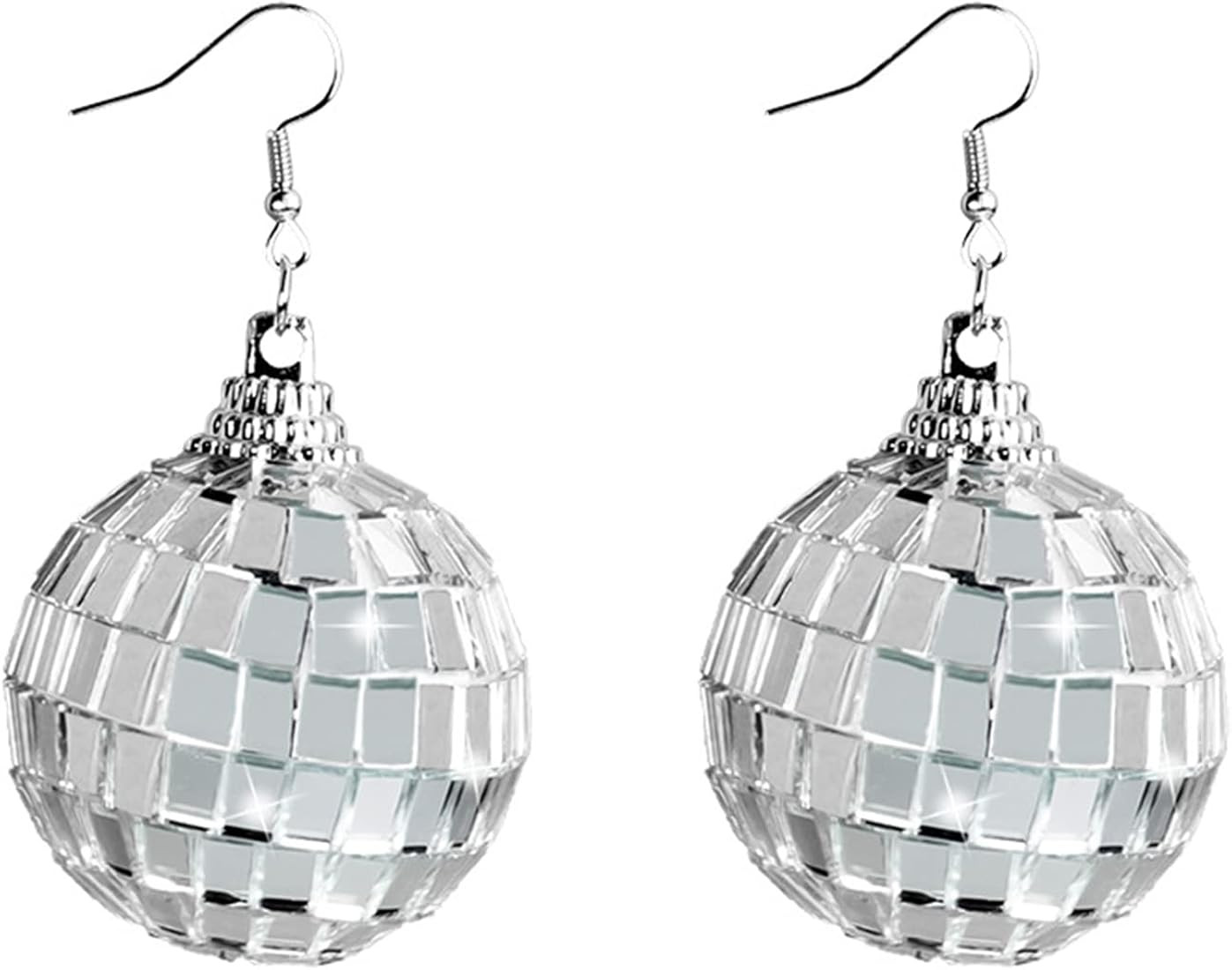 Disco Ball Earrings,Disco Earrings,Silver Mirror Ball Earrings,70s Earrings,60's or 70's Disco Ba... | Amazon (US)