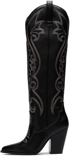 Knee High Cowboy Boots for Women Pointed Toe Chunky High Heels Pull-on Embroidered Boots Western ... | Amazon (US)