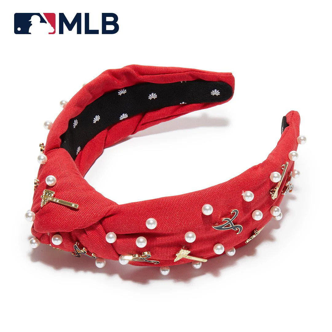 ATLANTA BRAVES LELE X MLB RED EMBELLISHED KNOTTED HEADBAND | LELE SADOUGHI