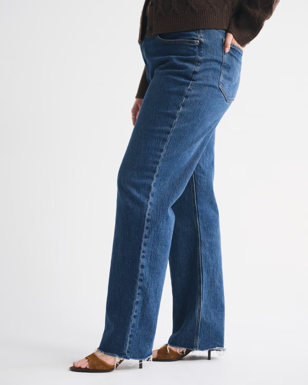 Curve Love High Rise 90s Relaxed Raw Hem Jean | Abercrombie & Fitch (US)