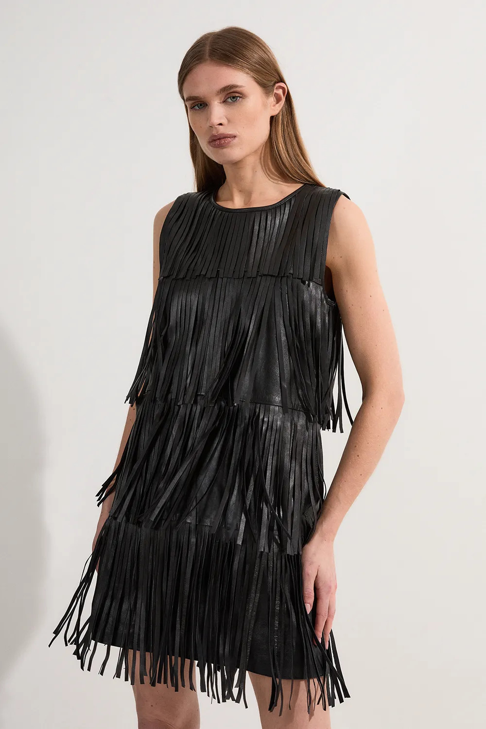 Dresses | Leather Tassel Mini Dress | KarenMillen | Karen Millen US