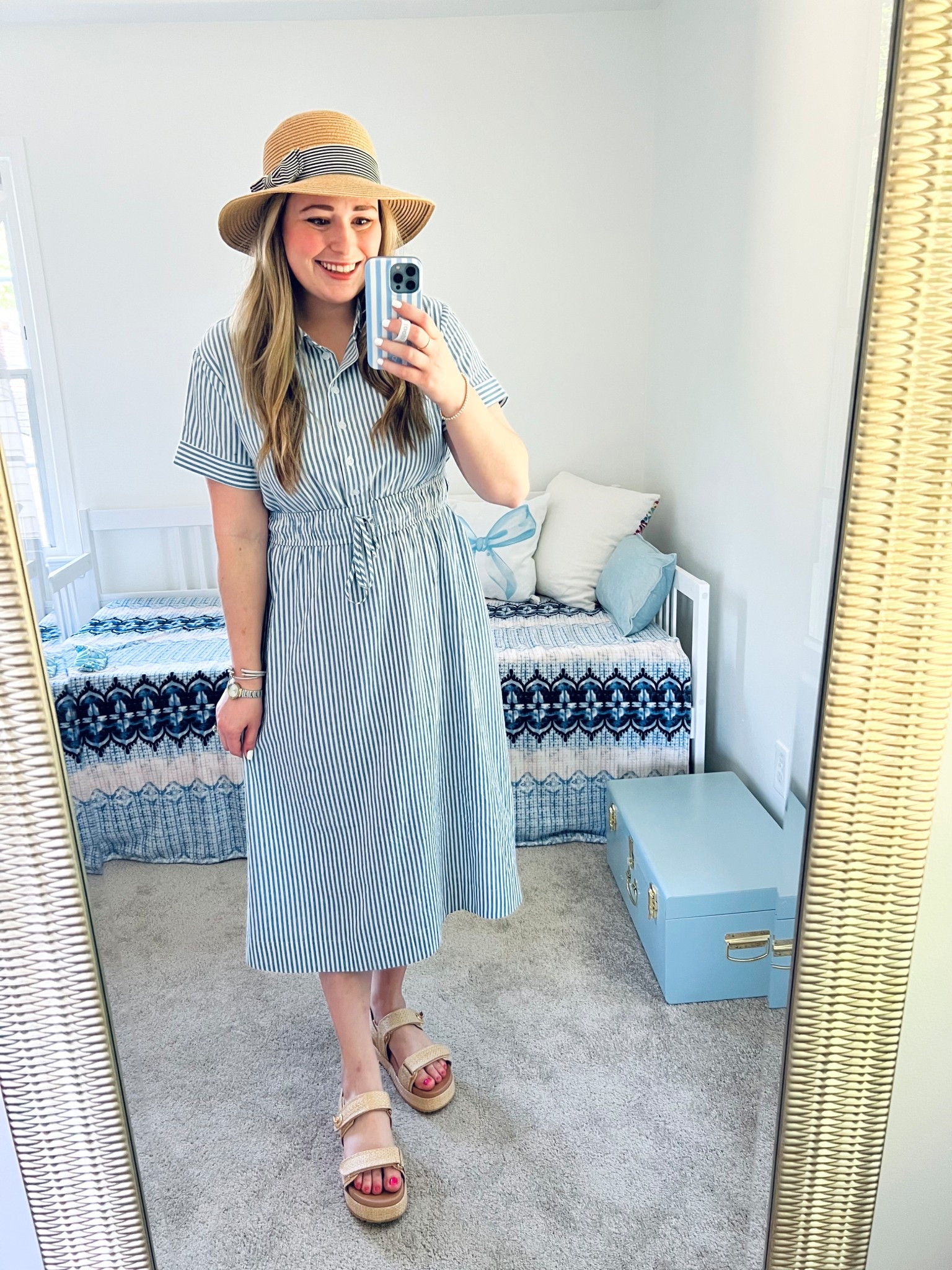 Summer weekend outfit ☀️ blue and white striped dress 

#LTKMidsize #LTKootd