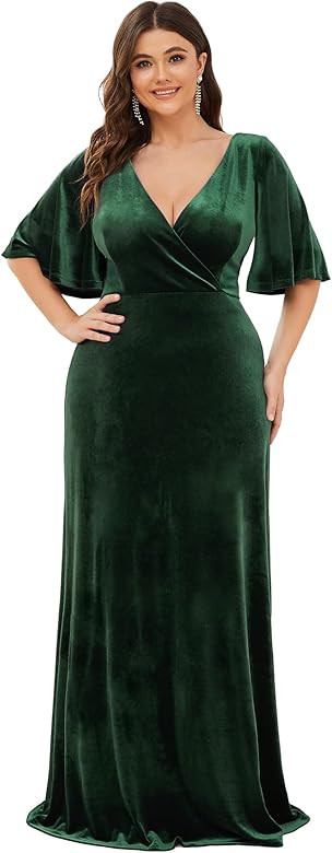 Ever-Pretty Women's Retro V-Neck Wrap Velvet Maxi Dress Plus Size Formal Dress 00861 | Amazon (US)