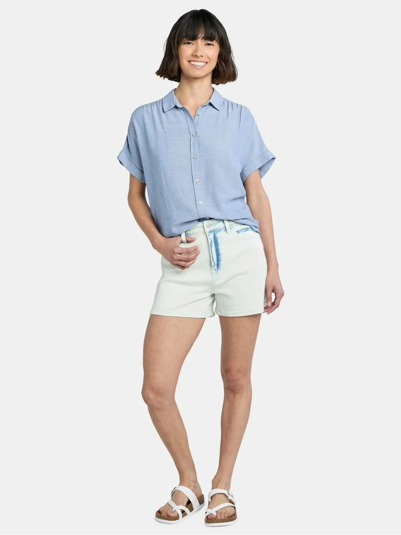 Time and Tru Women's Camp Shirt with Short Sleeves, Sizes XS-XXXL | Walmart (US)