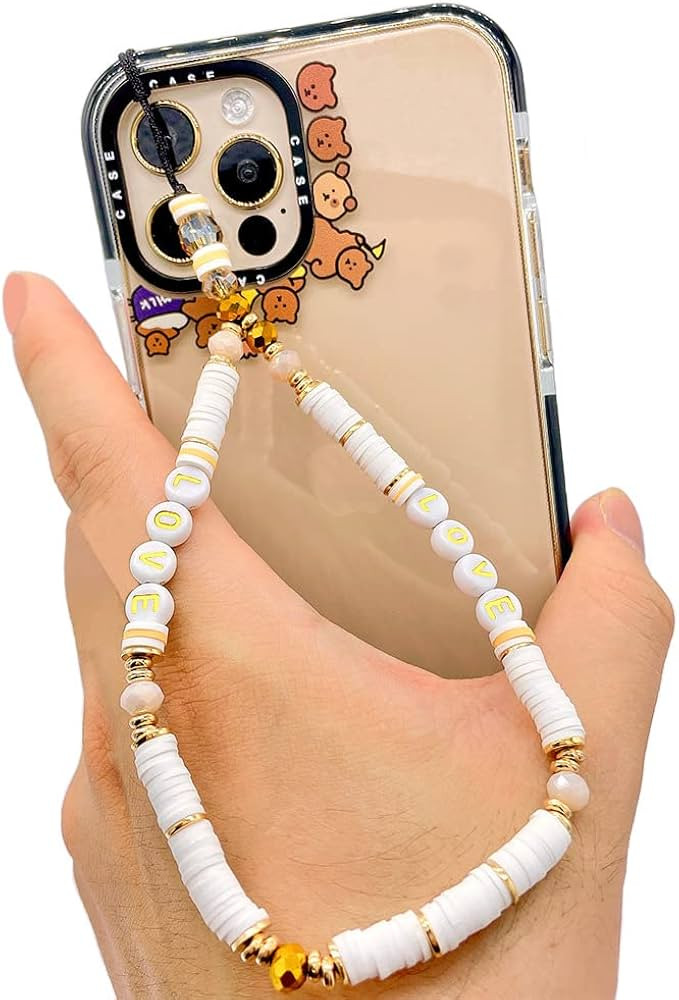 Beaded Phone Lanyard Wrist Strap,Kawaii Love Heart Letters Universal Mobile Phone Lanyard Beaded ... | Amazon (US)