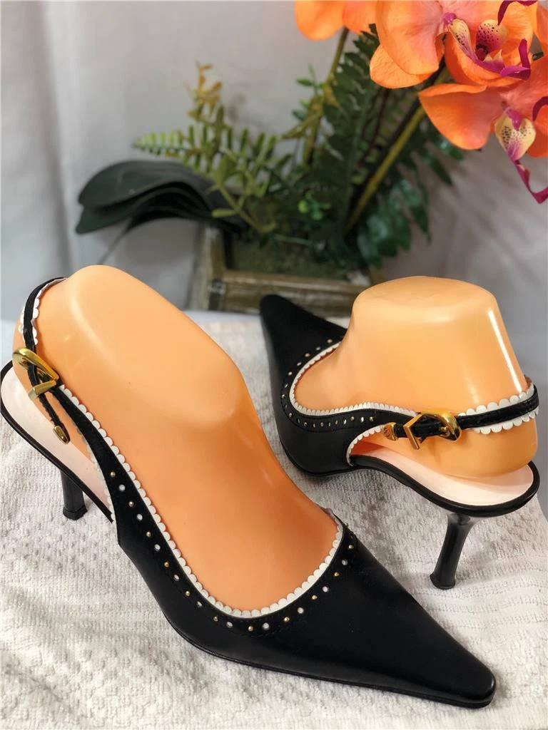 ST. JOHN Black and White Leather Scalloped Edge Pointed Toes Pumps EU37.5/ US7.5  | eBay | eBay US