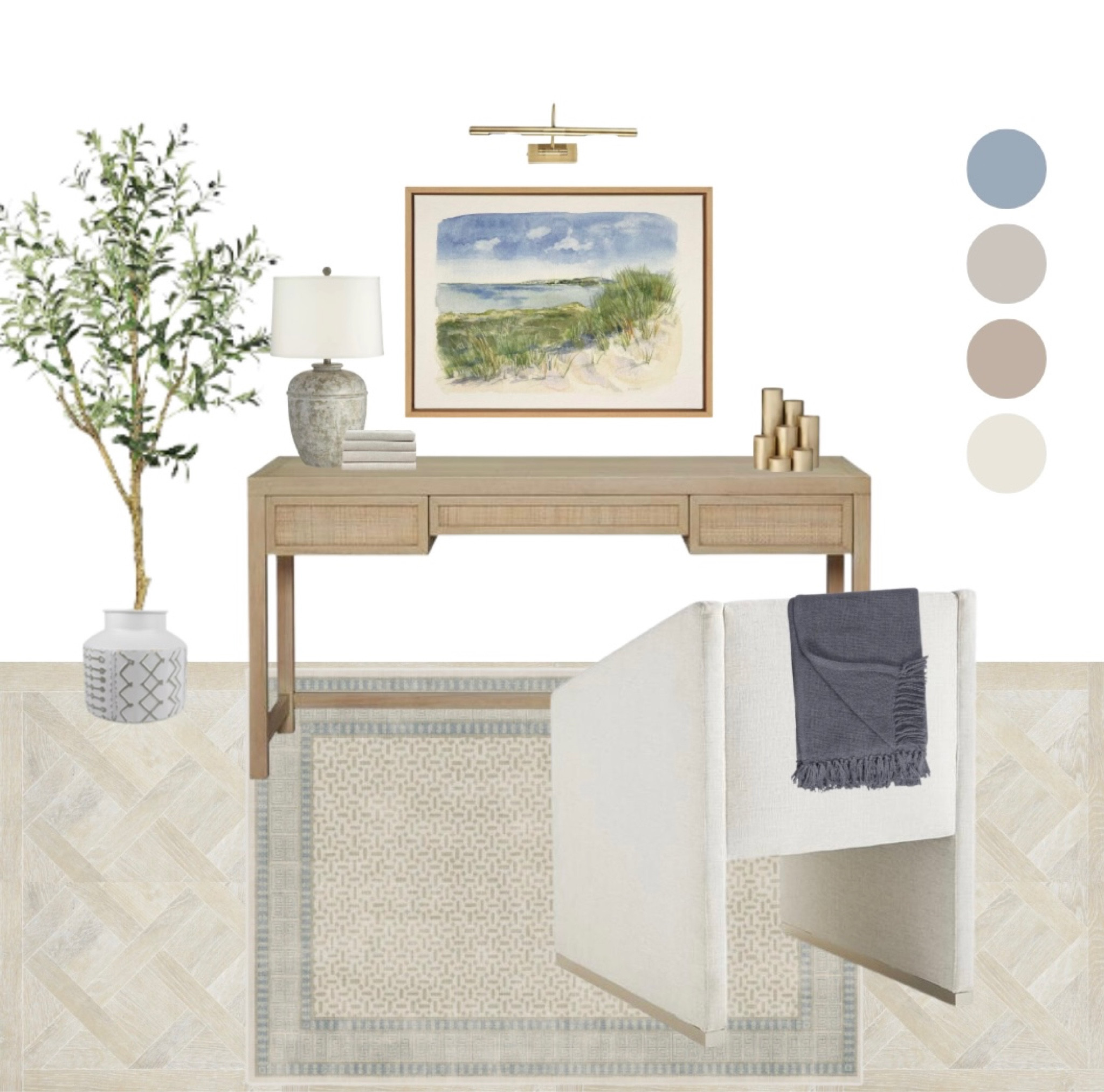 Neutral Home Office Decor Mood Board. Coastal Interior Design. Home Decor Ideas. Home Office Design Idea. 

#LTKstyletip #LTKhome #LTKU