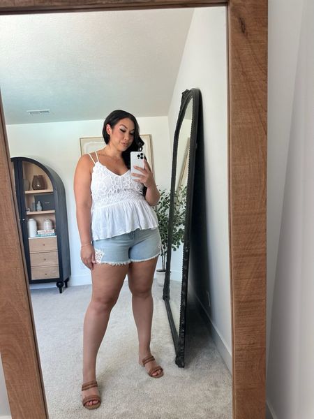 Walmart summer outfit idea 🤍 wearing a size large top and 16 shorts 
-
-
-
Curvy style, denim shorts, summer outfit inspo, midsize fashion 

#LTKStyleTip #LTKMidsize #LTKFindsUnder50