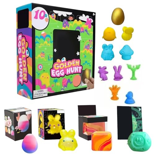 2026 Easter Golden Egg Hunt Mystery Box 10-Pack, Easter Basket Stuffers with Golden Egg, Easter Eggs Squishy, Easter Egg Hunt Party Favors, Classroom Prizes | Amazon (US)