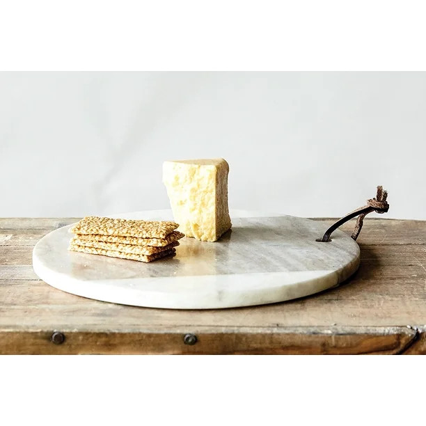 Creative Co-Op Round White Marble Cheese Board Tray Kitchen Serveware | Walmart (US)