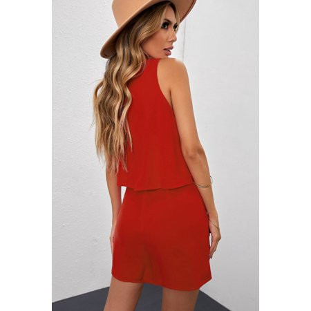 GCKG Women s Red O Neck Ruffle Romper (US 4-6)S | Walmart (US)