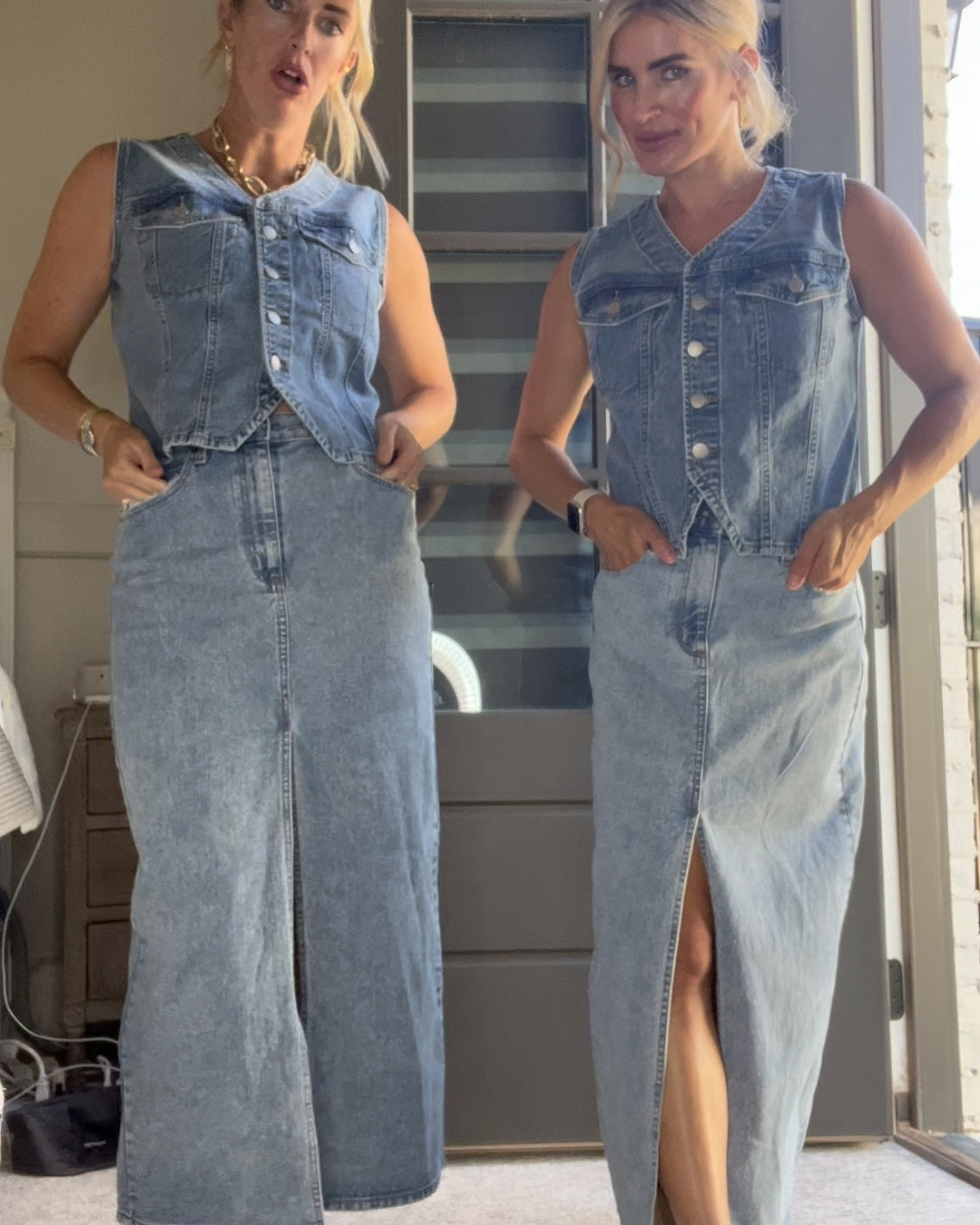 **Target haul**Cute jean on jean vest/skirt combo, comfy high waisted pants, pair it with a cap sleeve taupe bodysuit, and athletic wear… yes please!! 
Misty is 5’10 wearing size 8 bottoms, and medium tops
Dorane is 5’3 wearing size zero/2 bottoms, and xs tops 

#LTKStyleTip