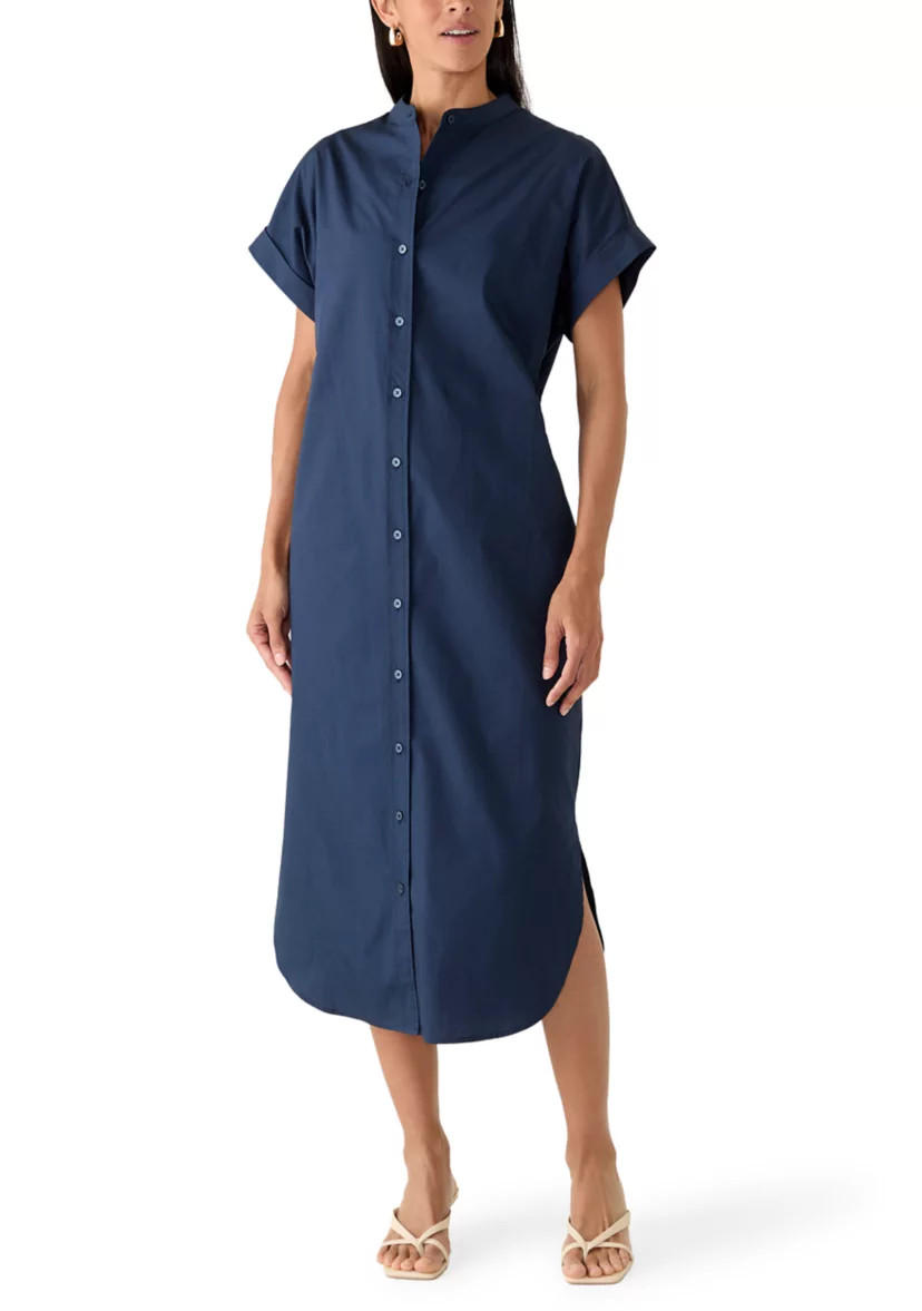 Women's Short Sleeve Button Front Midi Shirtdress | Belk