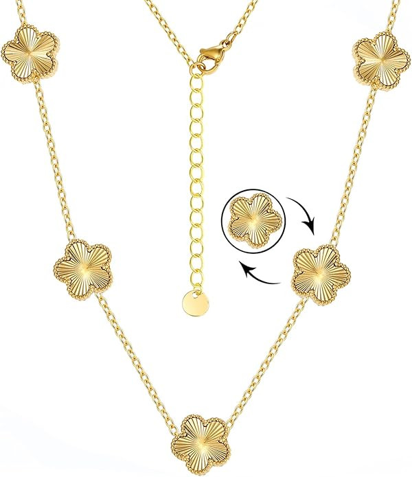 Clover Necklace for Women 18K Gold Plated Stainless Steel Four Leaf Clover Necklace Lucky Simple ... | Amazon (US)
