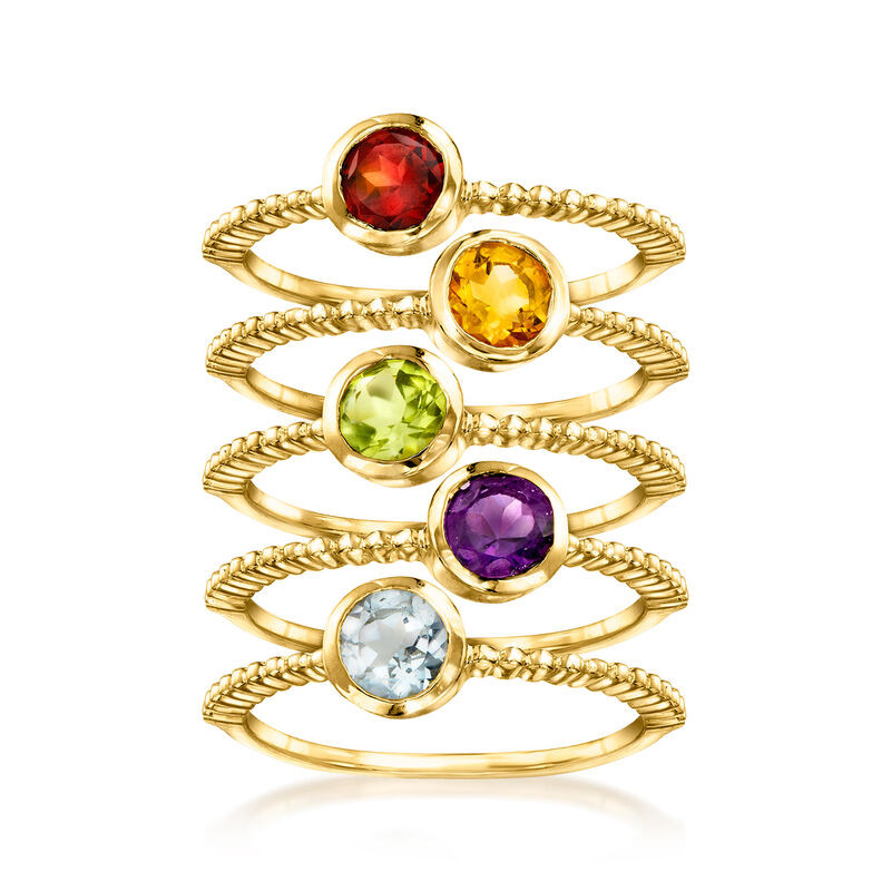 1.60 ct. t.w. Multi-Gemstone Jewelry Set: Five Rings in 18kt Gold Over Sterling | Ross-Simons