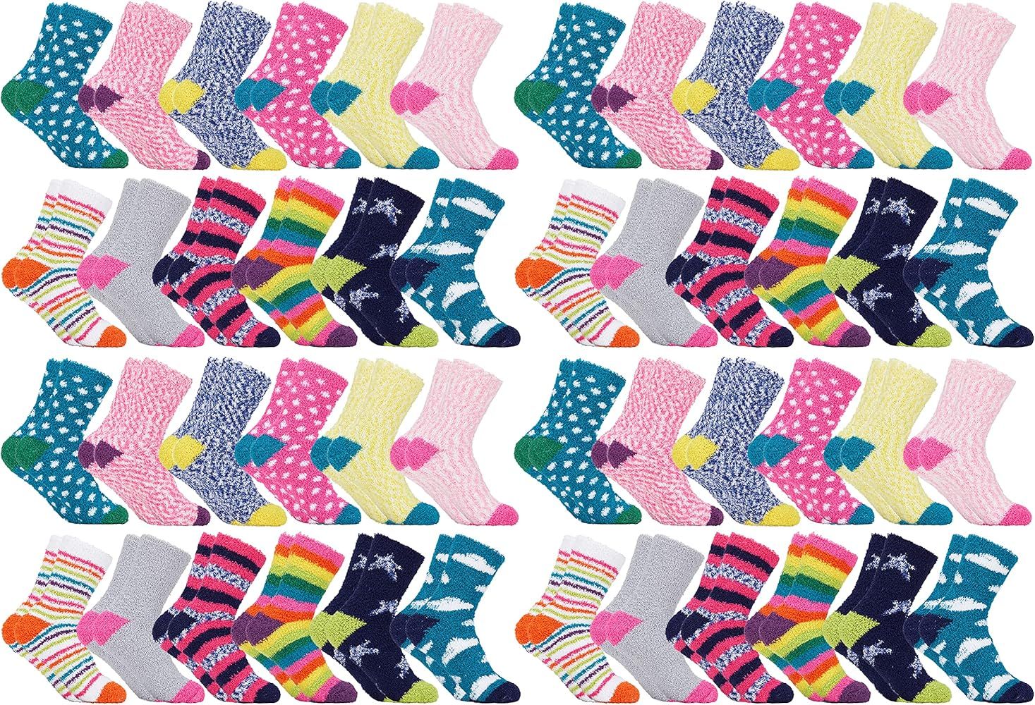 48 Pairs of Womens Fuzzy Socks in Bulk, Furry Soft Warm Cozy Sock Packs, Wholesale, Colorful Winter  | Amazon (US)