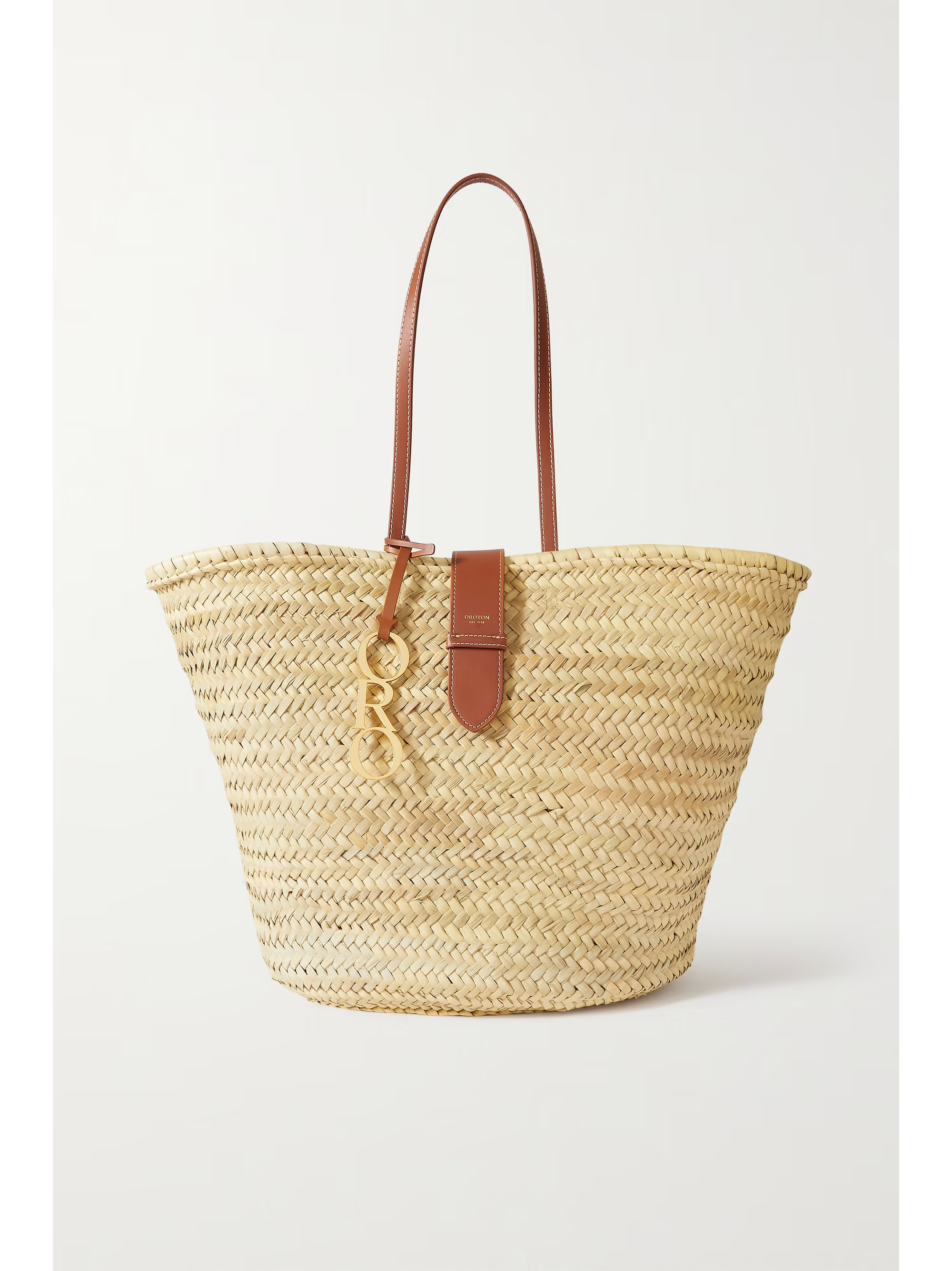 Madison large leather-trimmed woven straw tote | NET-A-PORTER (US)