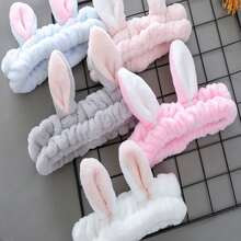 1pc Rabbit Ear Design Polyester Bath Headband,Cute Colorblock Non-Slip Facial Makeup Headband,Suitable For Washing The Face And Making Up Christmas Fo | SHEIN