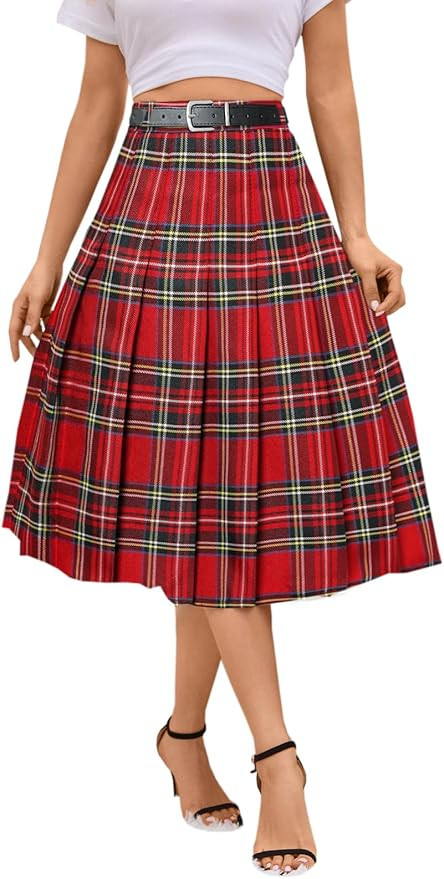 SANGTREE Women's Girls A-Line Long Pleated High Waist Fashion Skirt, School Uniform Cosplay | Amazon (US)