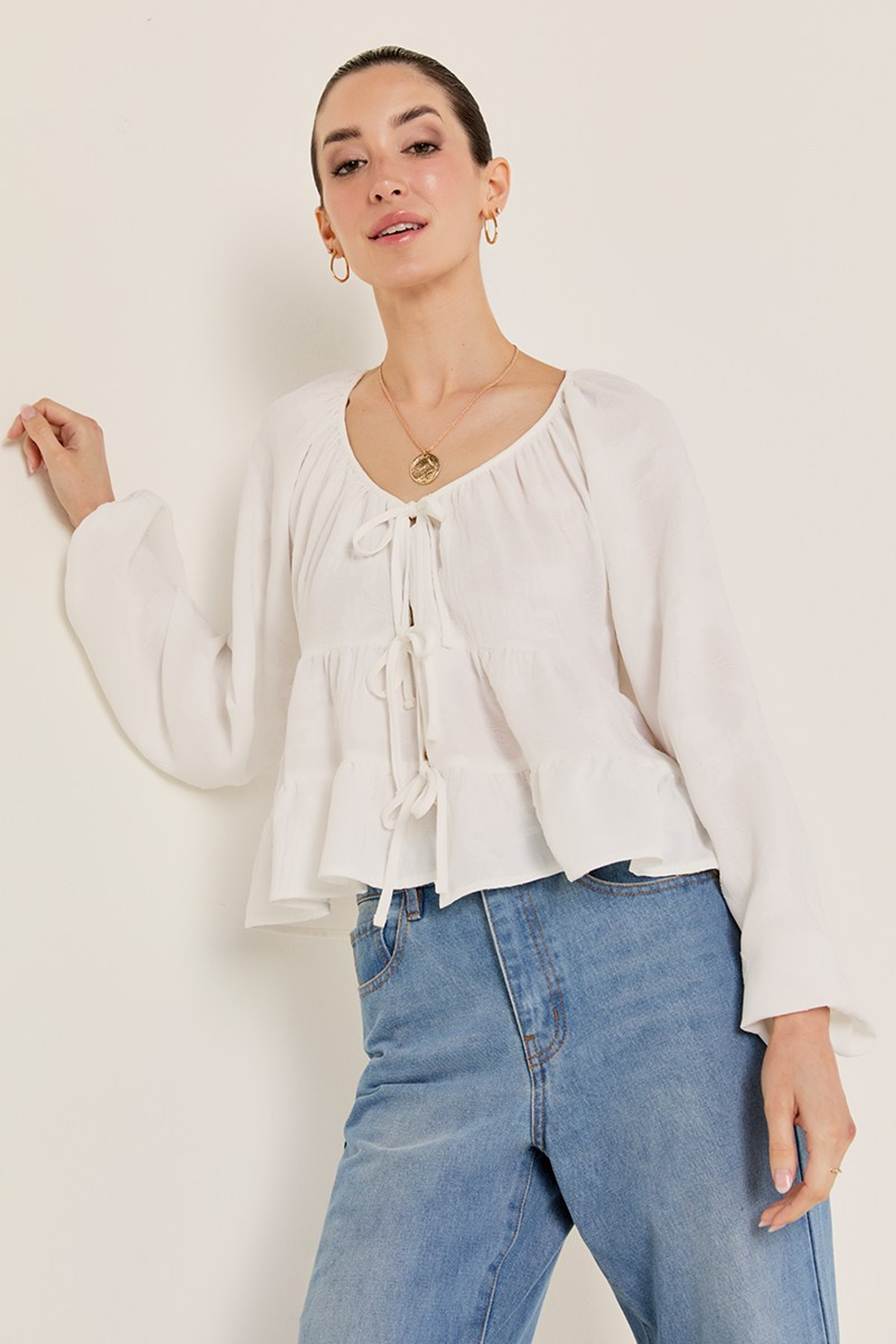 Holly Bow Front Tiered Blouse | Francesca's