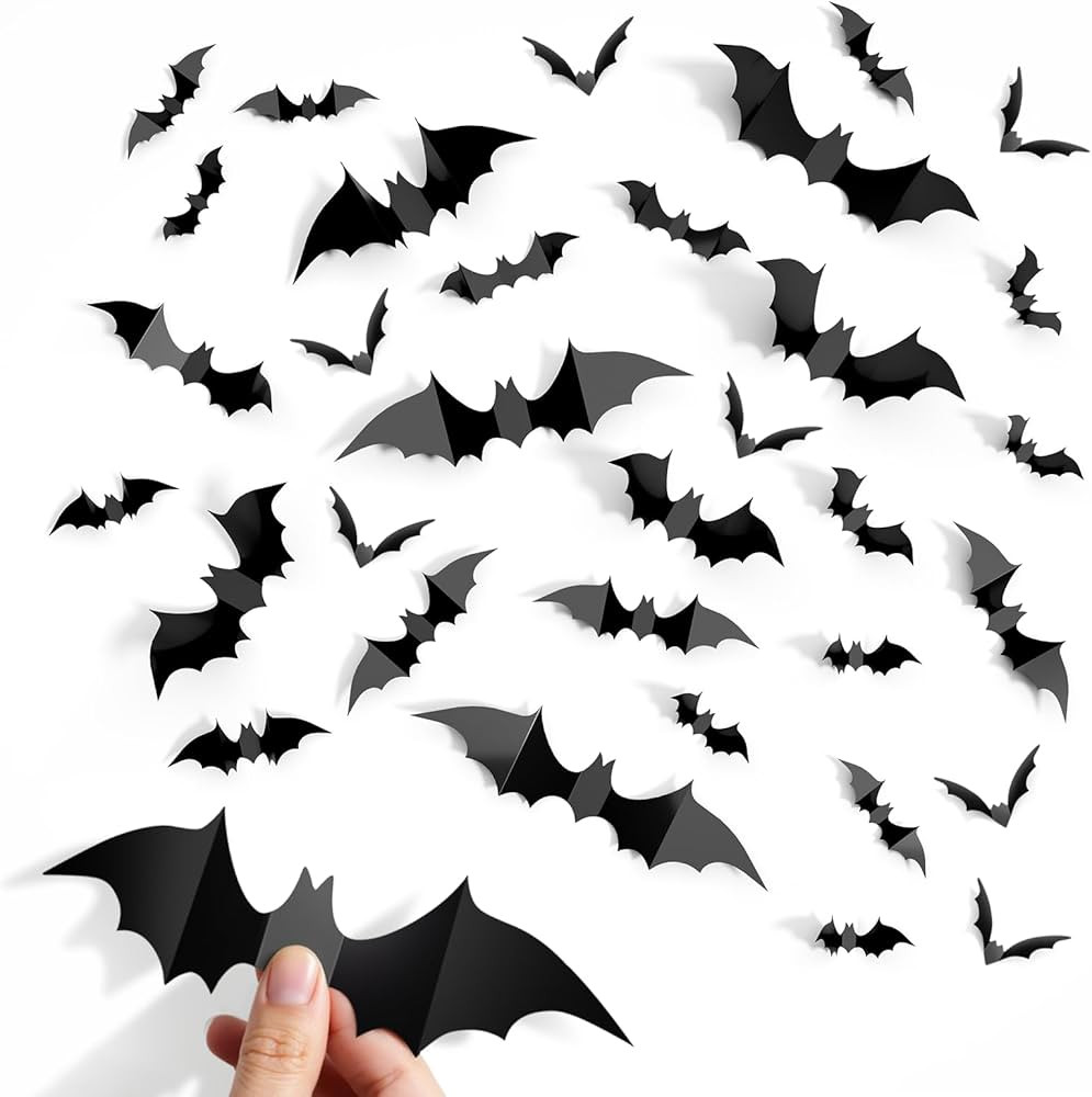 140Pcs Bats Halloween Decor, Spooky Halloween Party Supplies Stickers, 3D Bats Wall Decal, Cute H... | Amazon (US)