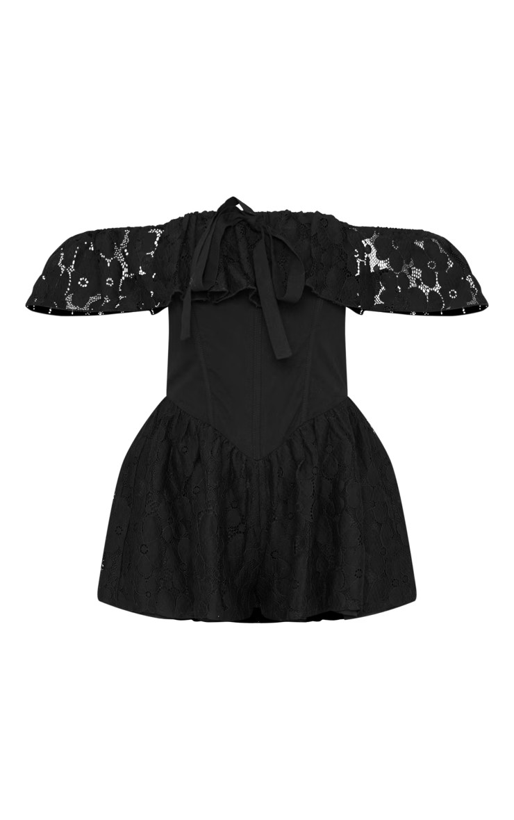 Black Lace Floaty Corset Romper | PrettyLittleThing US