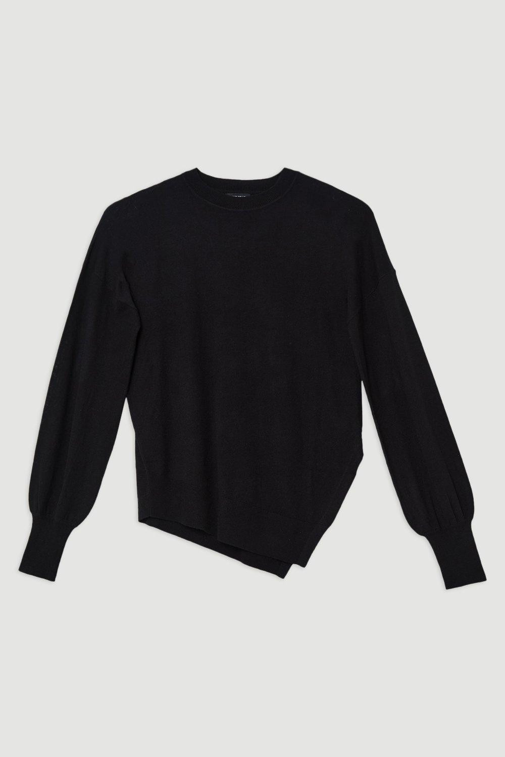 Cashmere Blend Crew Neck Asymmetric Hem Knit Jumper | Karen Millen | Karen Millen UK + IE + DE + NL