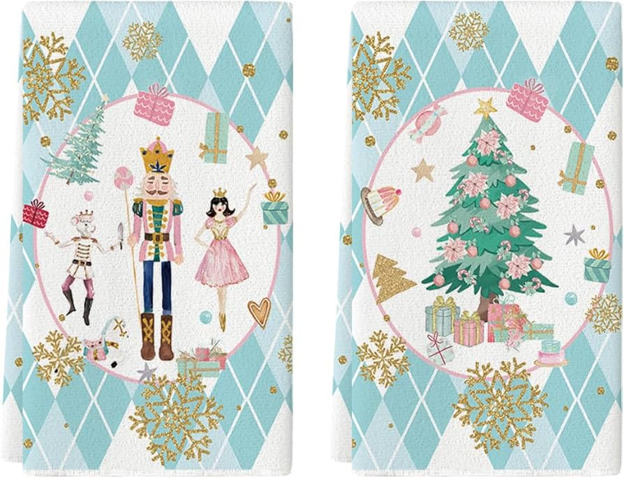 Artoid Mode Blue Nutcrackers Tree Christmas Kitchen Towels Dish Towels, 18x26 Inch Gift Box Snowf... | Amazon (US)