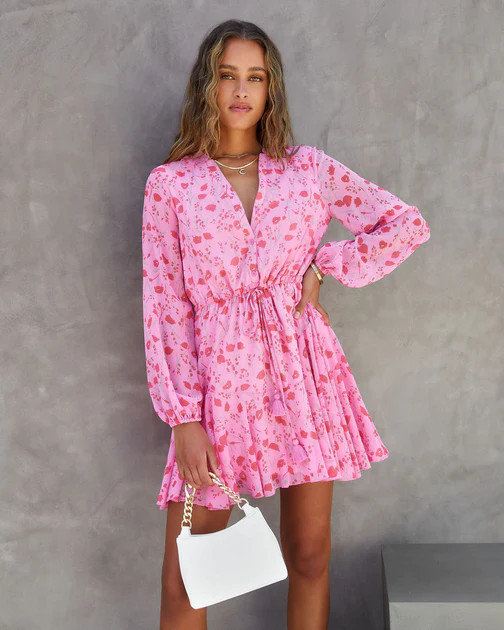 Sweet As Can Be Floral Chiffon Tassel Tie Mini Dress | VICI