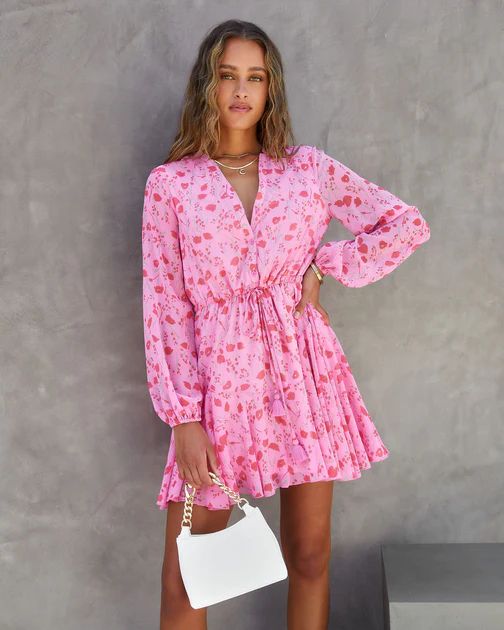 Sweet As Can Be Floral Chiffon Tassel Tie Mini Dress | VICI Collection