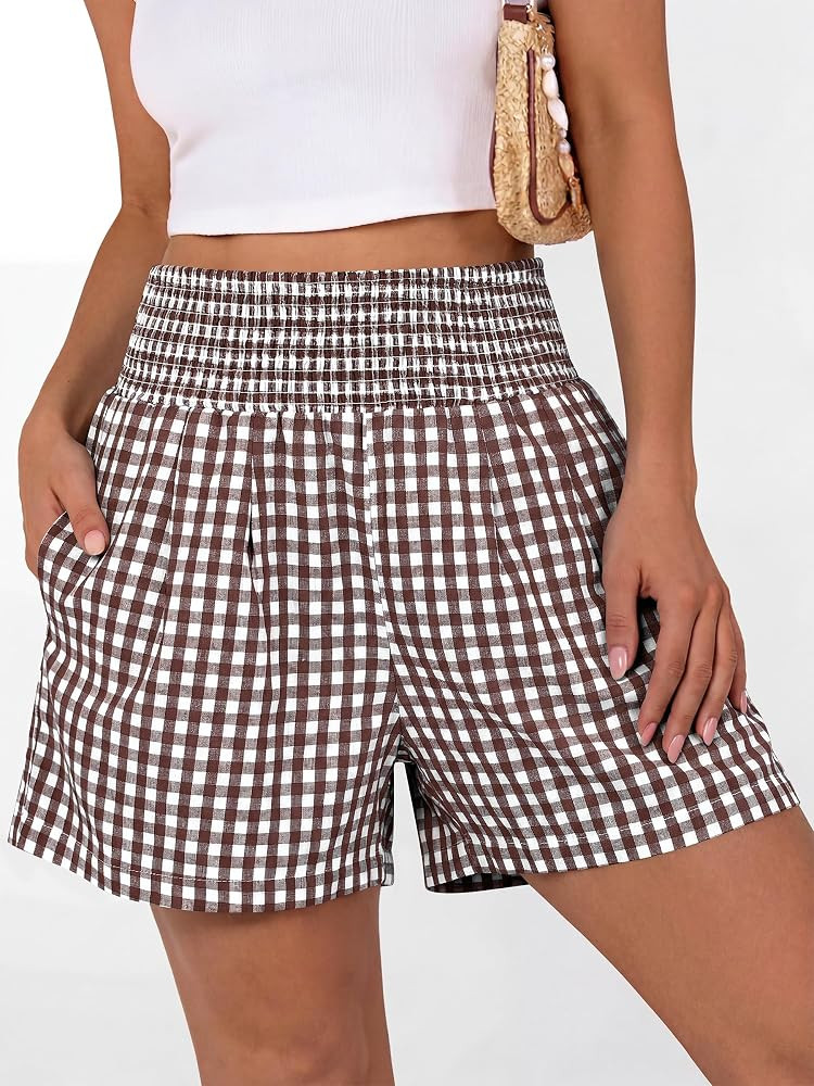 ANRABESS Womens High Waisted Striped & Gingham Shorts | Amazon (US)