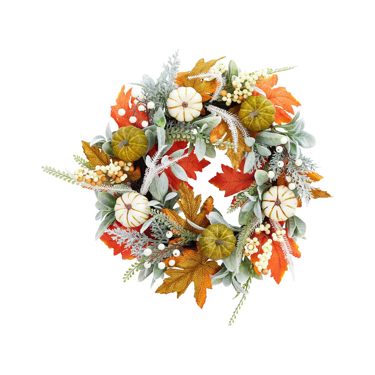 20 Inch Fall Wreath for Front Door, Autumn Pumpkin Wreath with White Green Pumpkins Maple Leaves | Target